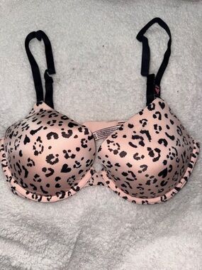 Victoria's Secret Pink Leopard Push-Up Bra with Black Straps